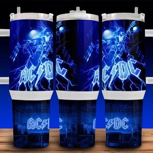 40oz AC/DC Power Up Rock N Roll Music Electrified Blue AC DC Cup Mug Tumbler